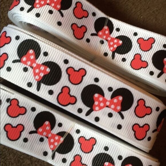Grosgrain Ribbon 7/8” 5 yards 5/$20 Minnie Mouse ears headband bow polka dots - Picture 5 of 10
